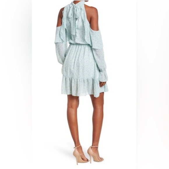 The Fashion Poet‎ Clip Dot Cold Shoulder Ruffle Long Sleeve Dress white size 8 - Picture 2 of 13